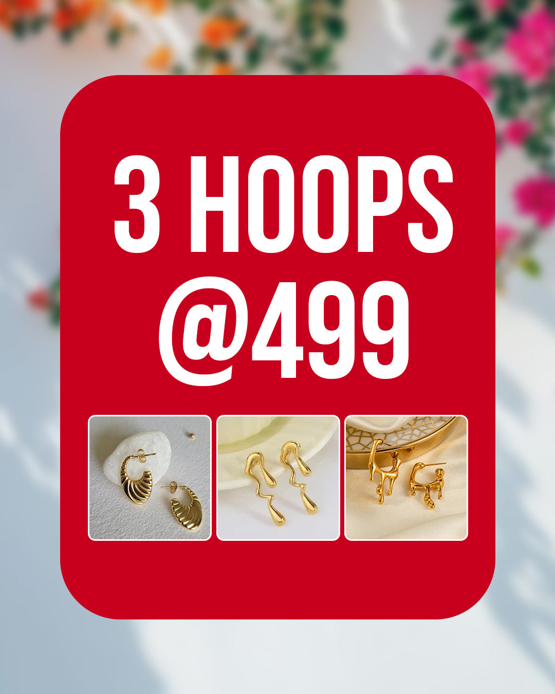 Sunehri Melt Trio - 3 Anti Tarnish Hoops Set