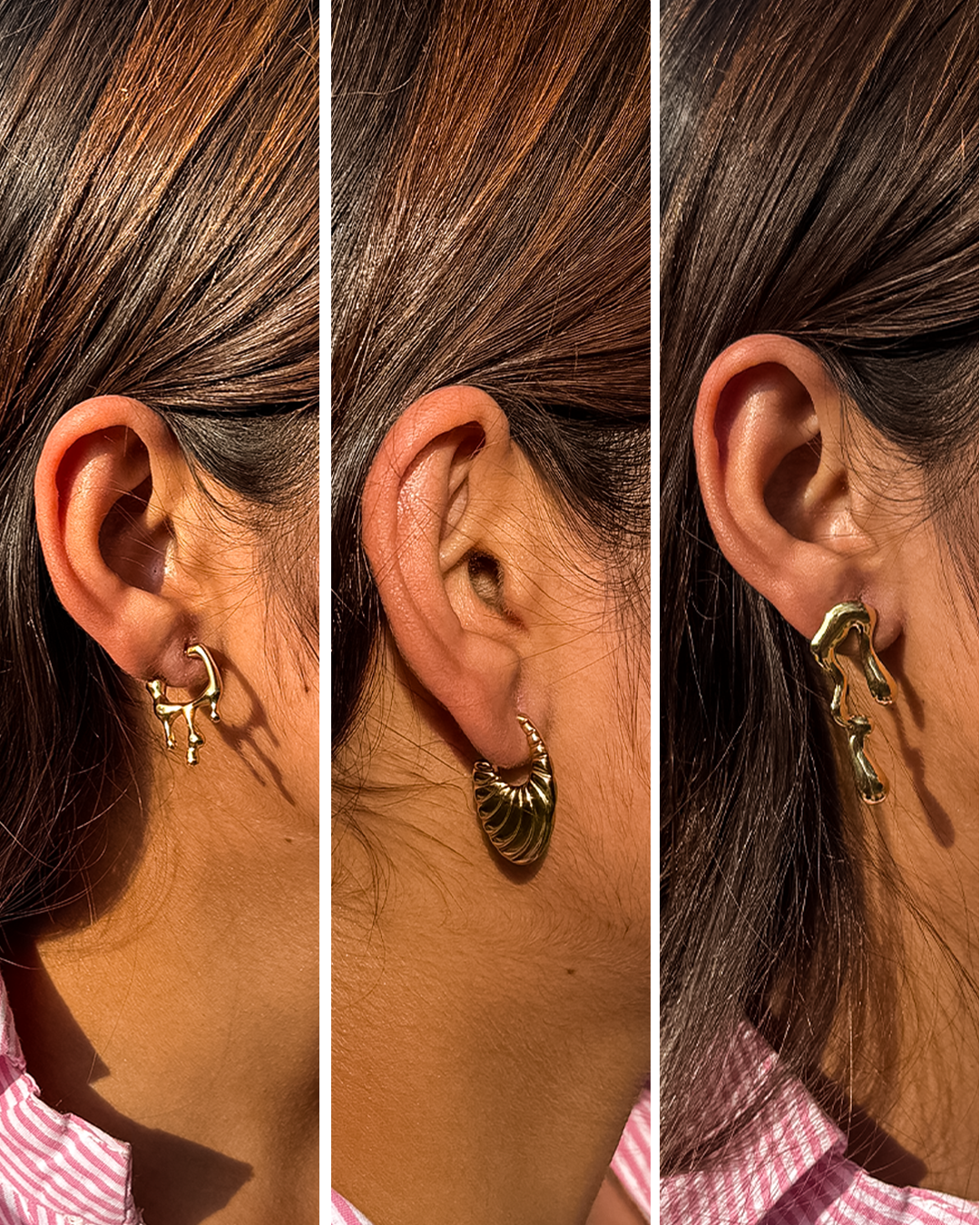 Sunehri Melt Trio - 3 Anti Tarnish Hoops Set