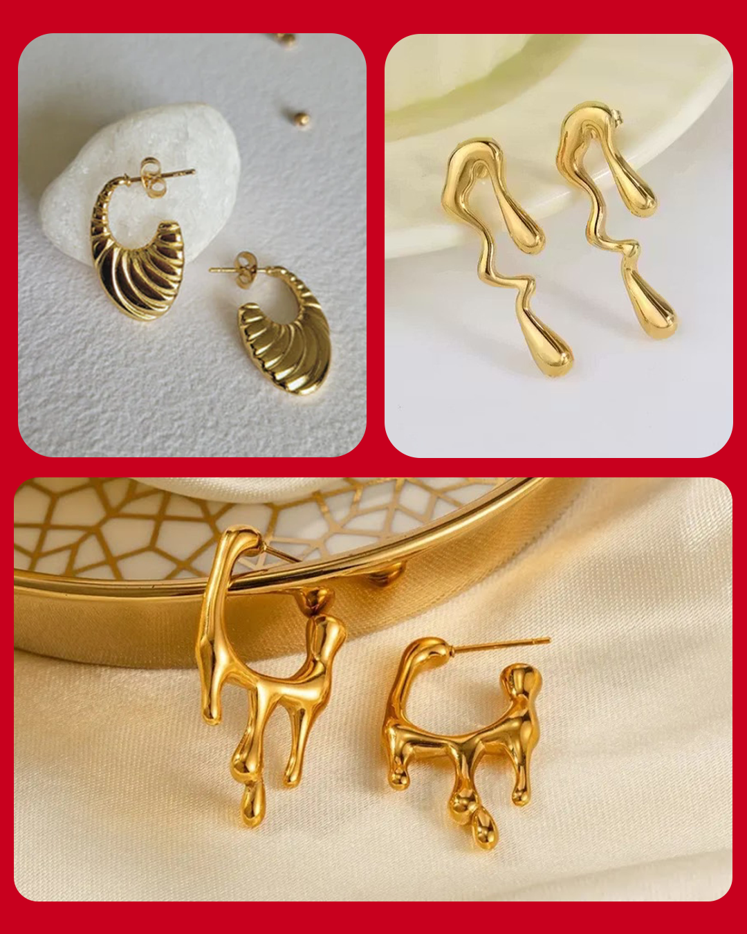 Sunehri Melt Trio - 3 Anti Tarnish Hoops Set